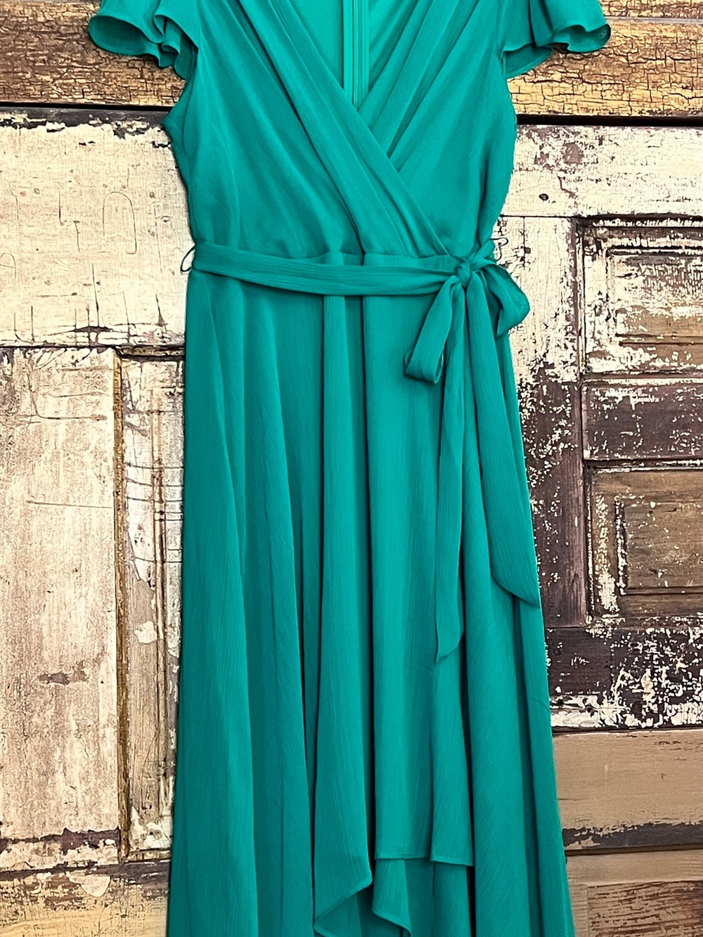 DKNY Teal Asymmetrical Wrap Maxi Dress